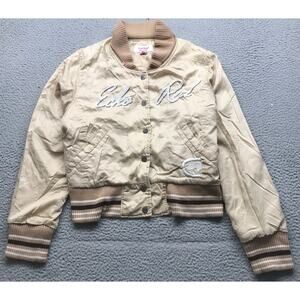 Vintage Y2K Marc Ecko Red Quilted Lined Bomber Jacket Womens XL Snap Pocket Tan
